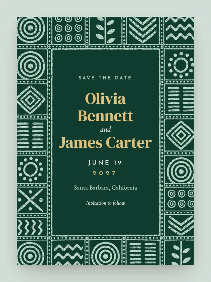 Adire digital save the date in Emerald