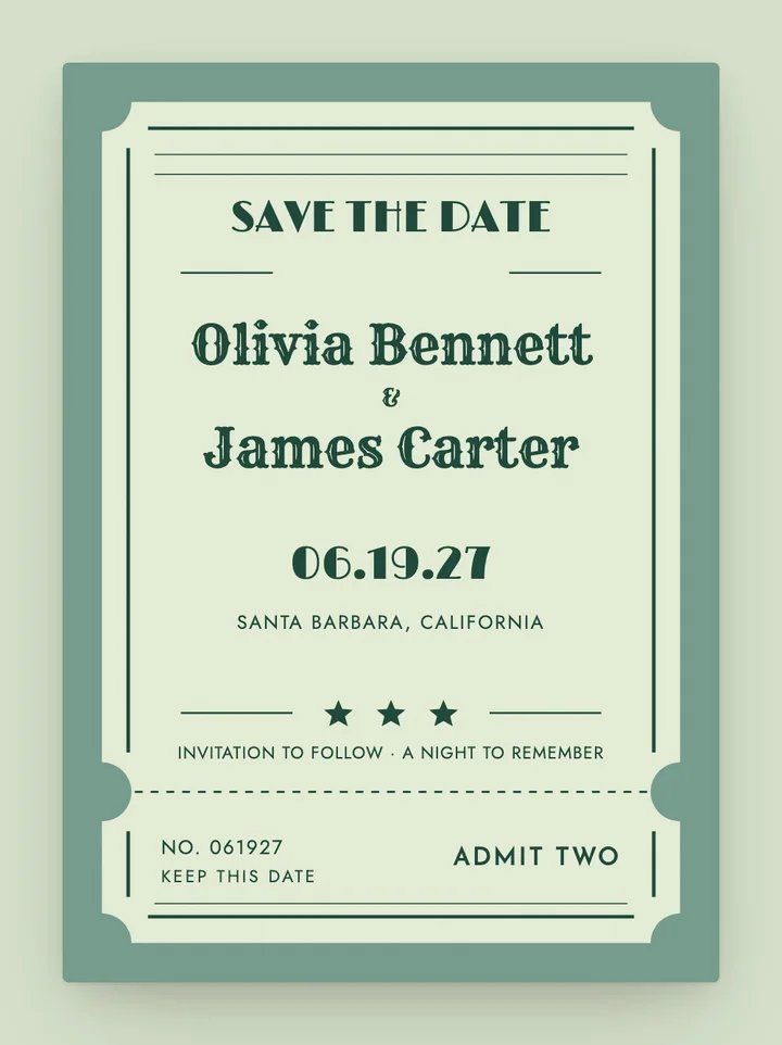 Admit One digital save the date in Mint