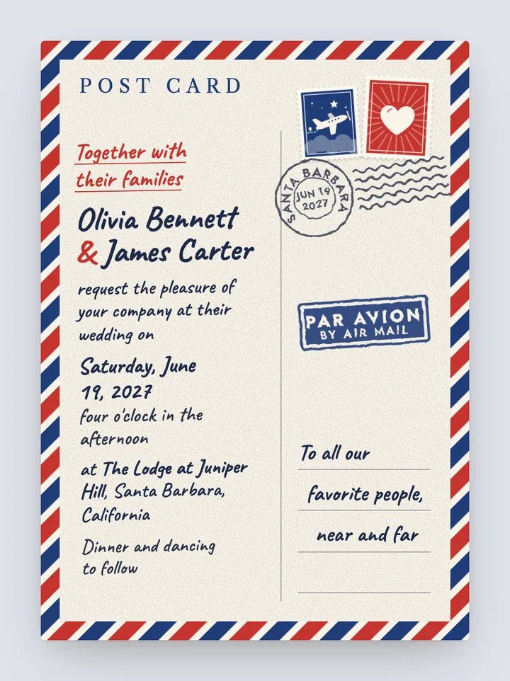 Air Mail digital wedding invitation in Classic