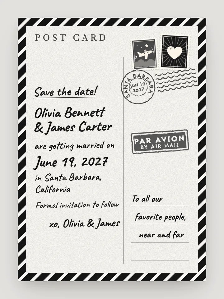 Air Mail digital save the date in Black & White