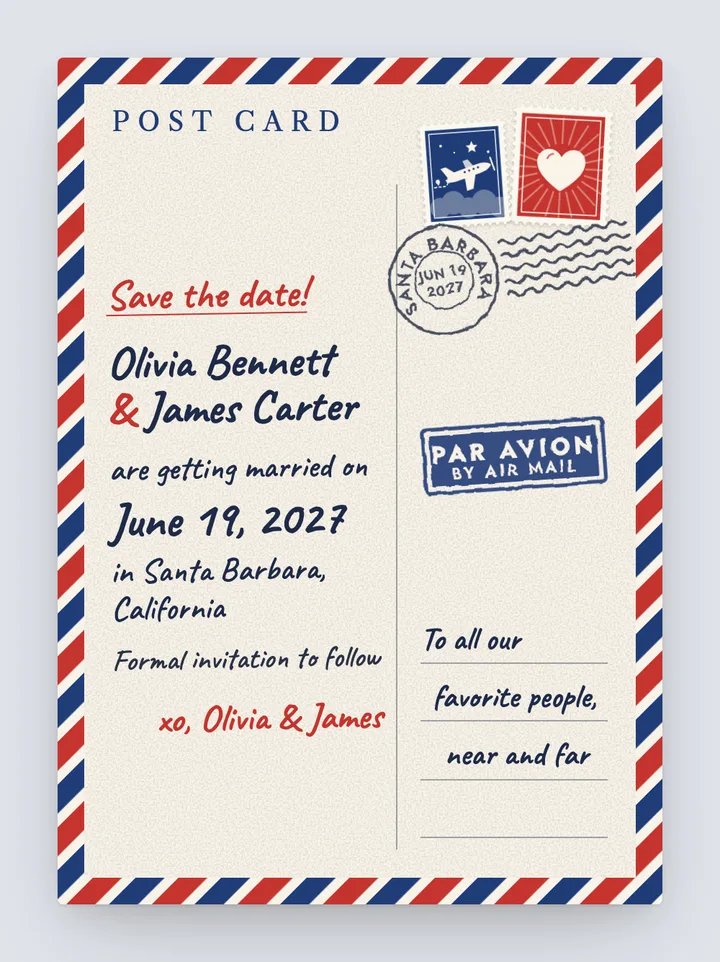 Air Mail digital save the date in Classic