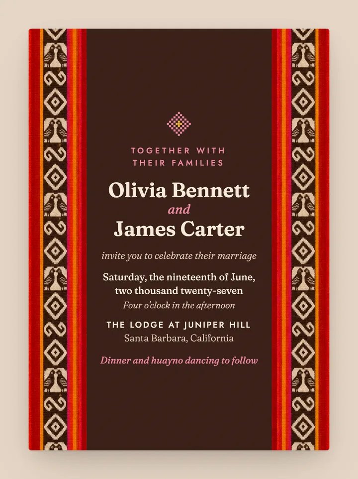 Andina digital wedding invitation in Chocolate