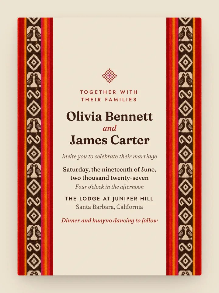 Andina digital wedding invitation in Cream