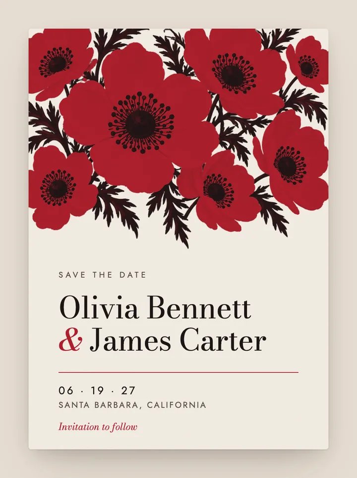 Anemone digital save the date in Cherry Red