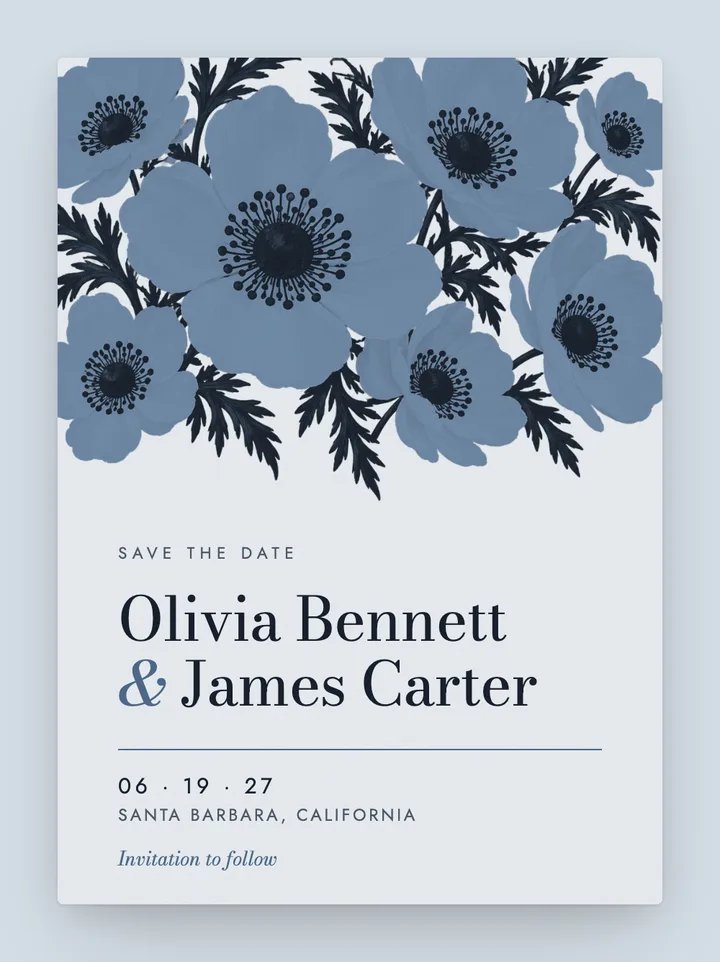 Anemone digital save the date in Dusty Blue