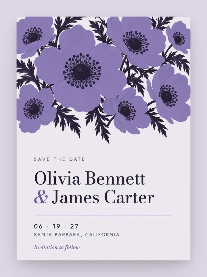 Anemone digital save the date in Lavender