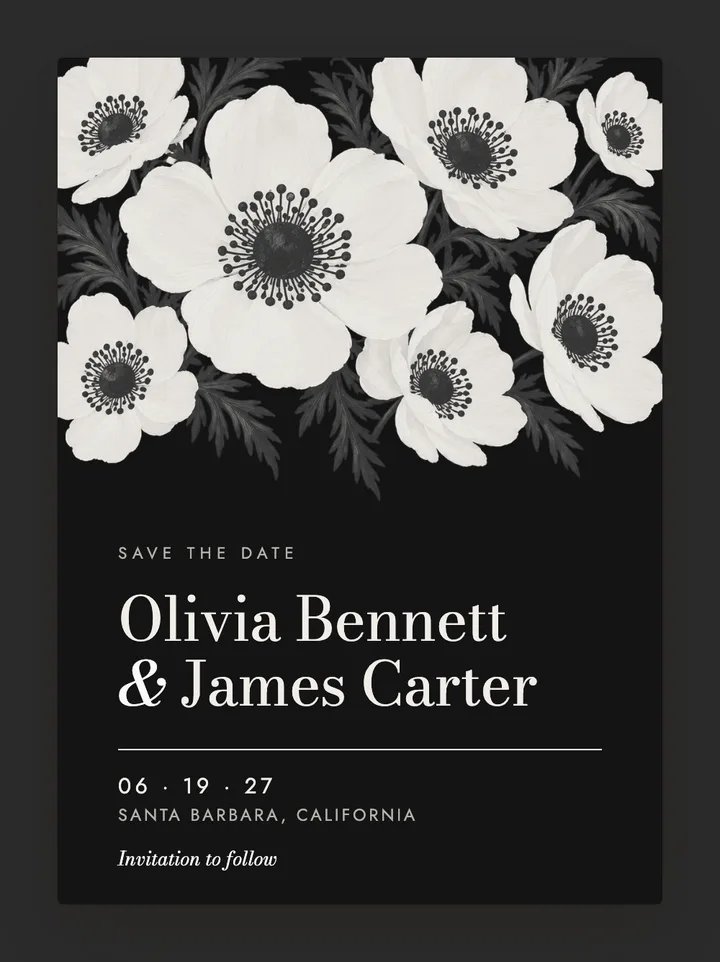 Anemone digital save the date in Black & White