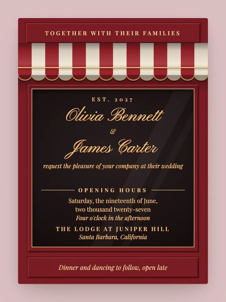 Awning digital wedding invitation in Cherry