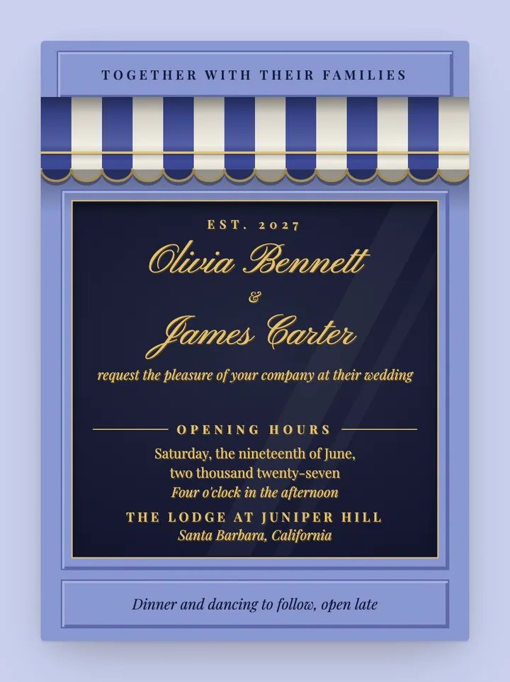 Awning digital wedding invitation in Periwinkle