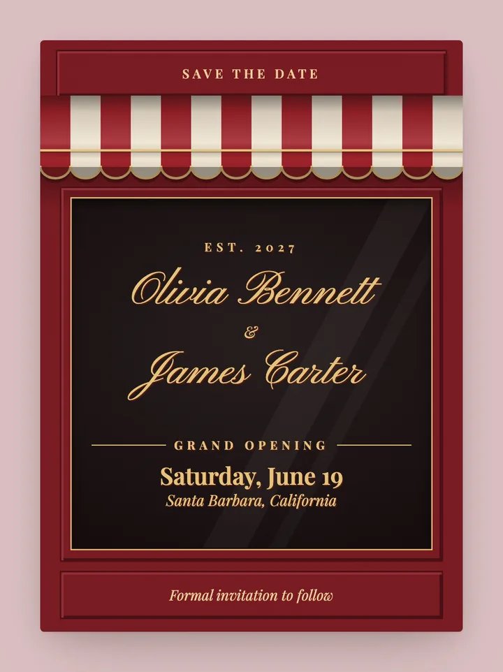 Awning digital save the date in Cherry