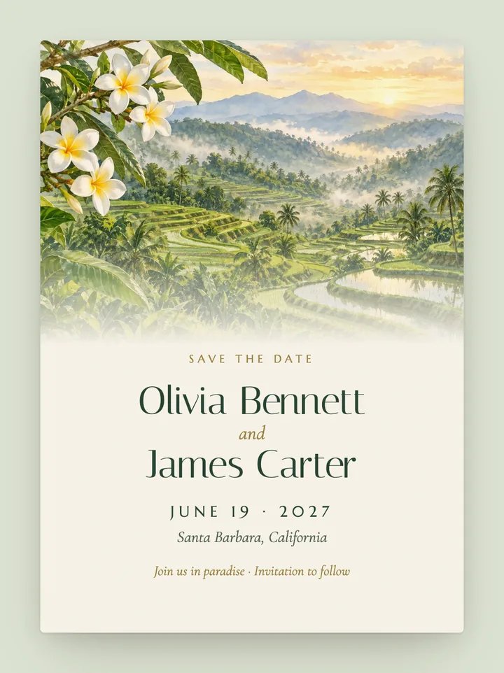 Bali digital save the date in Jade & Ivory