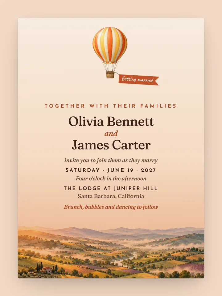 Balloon digital wedding invitation in Persimmon