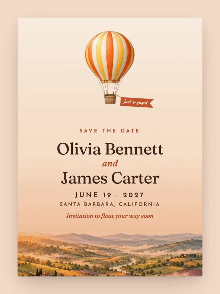 Balloon digital save the date in Persimmon