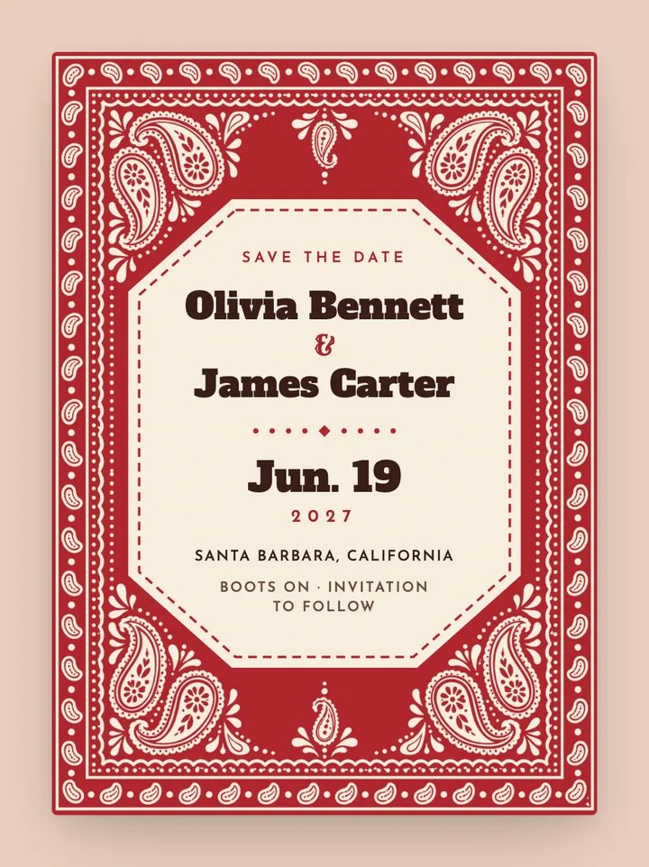Bandana digital save the date in Cherry Red