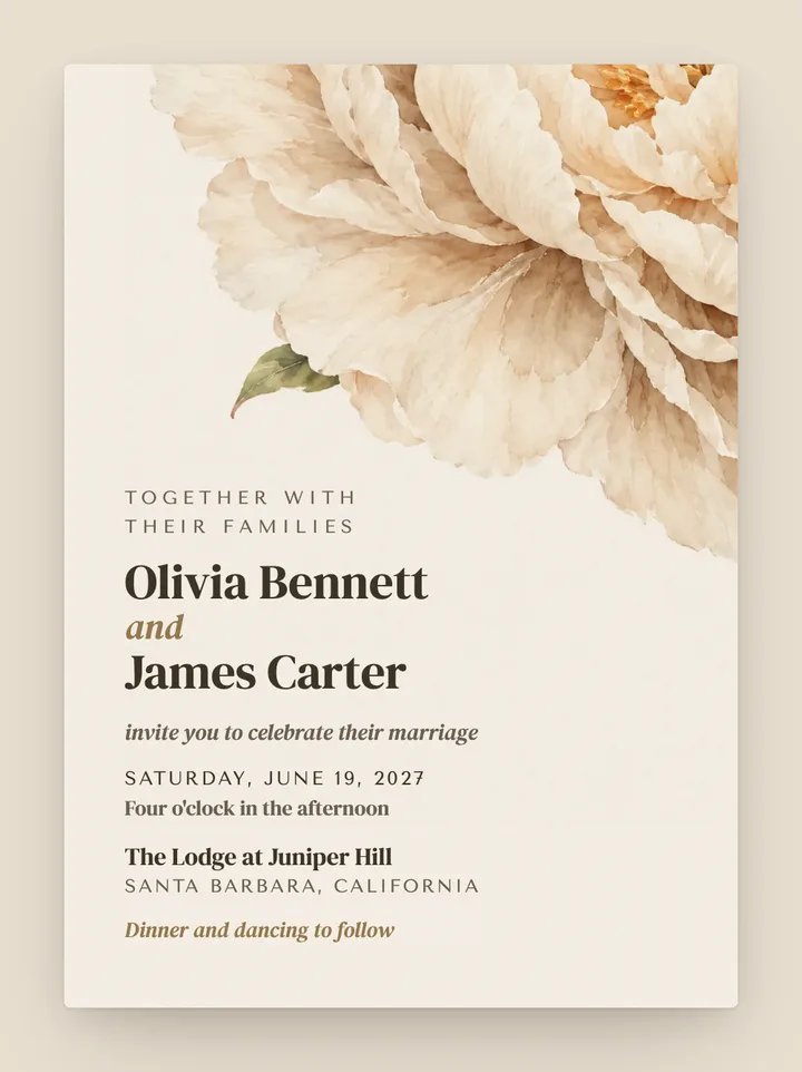 Bloom digital wedding invitation in Champagne