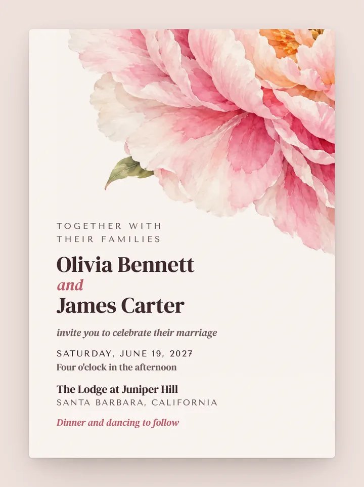 Bloom digital wedding invitation in Blush