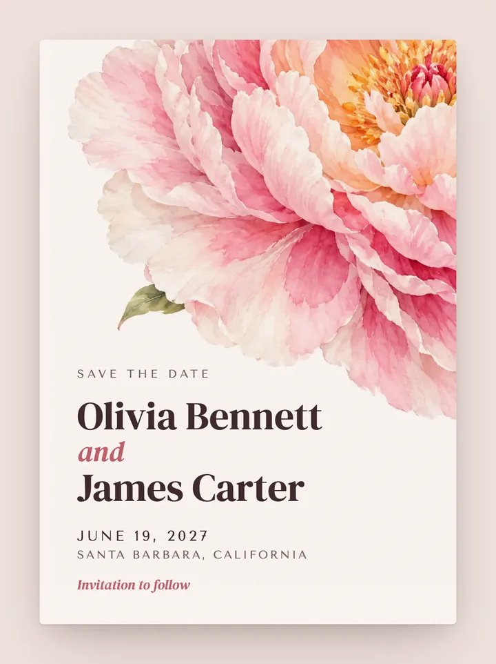 Bloom digital save the date in Blush