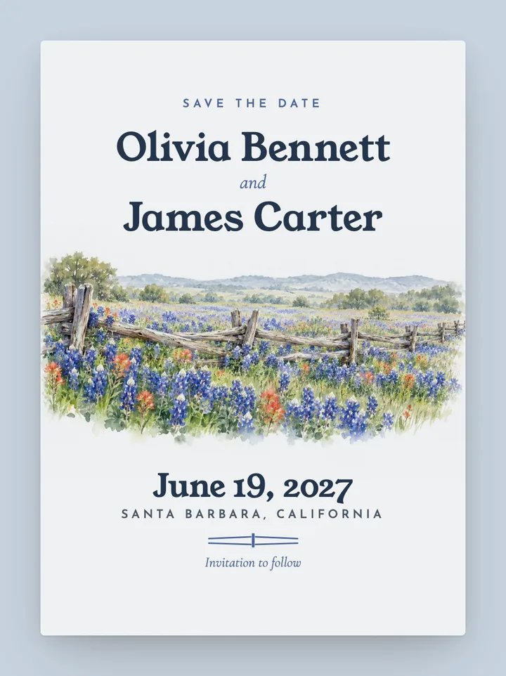 Bluebonnet digital save the date in Dusty Blue