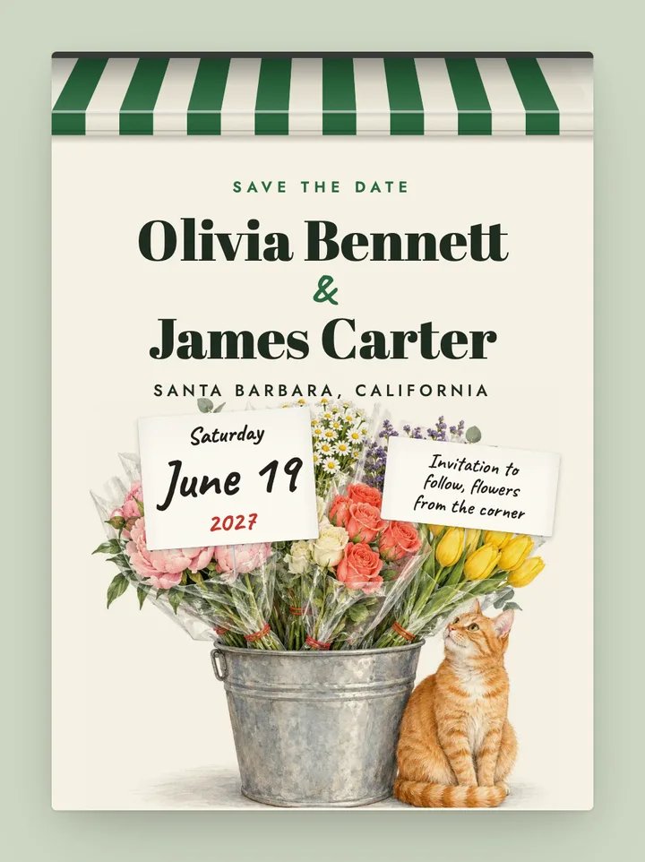 Bodega digital save the date in Forest Green & Cream