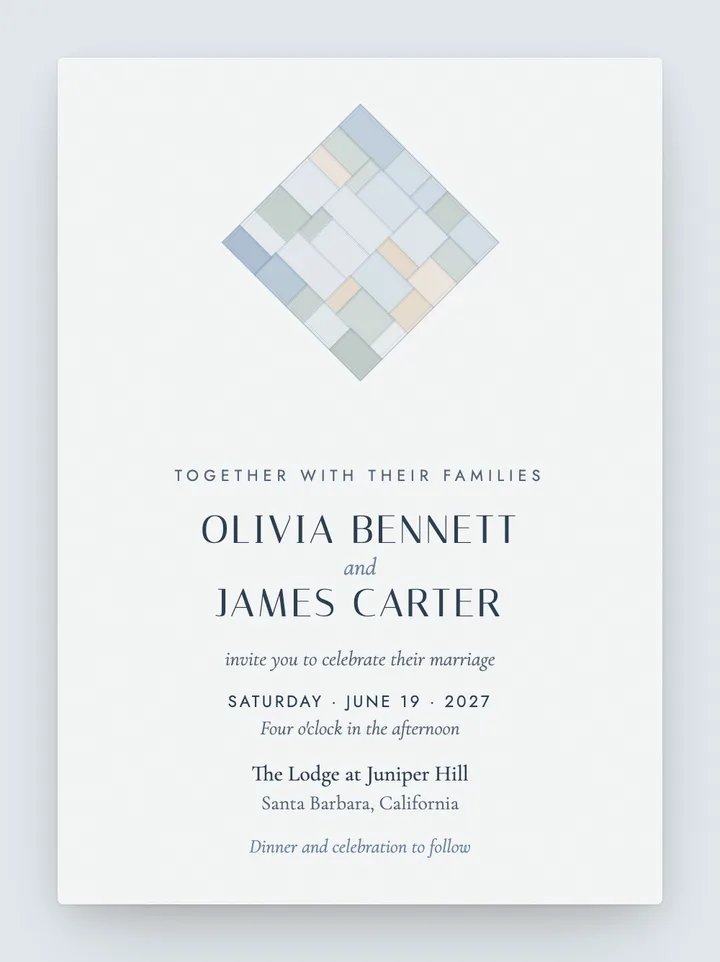 Bojagi digital wedding invitation in Dusty Blue