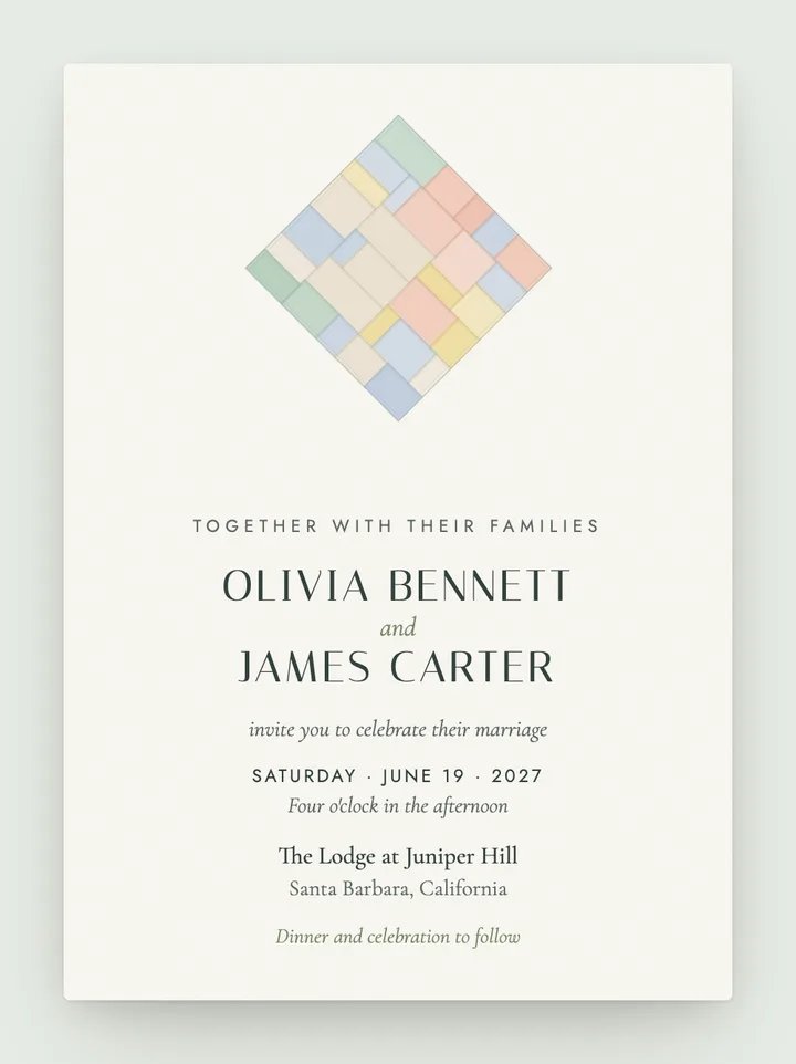 Bojagi digital wedding invitation in Celadon