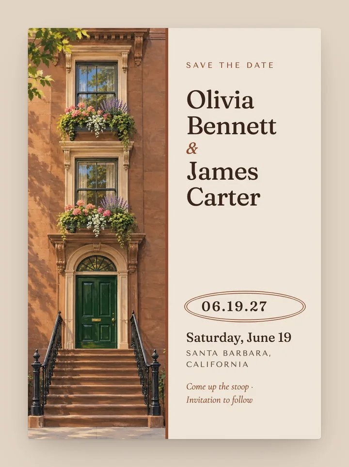 Brownstone digital save the date in Mocha