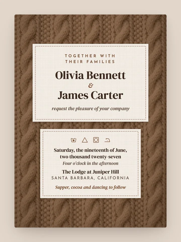 Cable Knit digital wedding invitation in Mocha