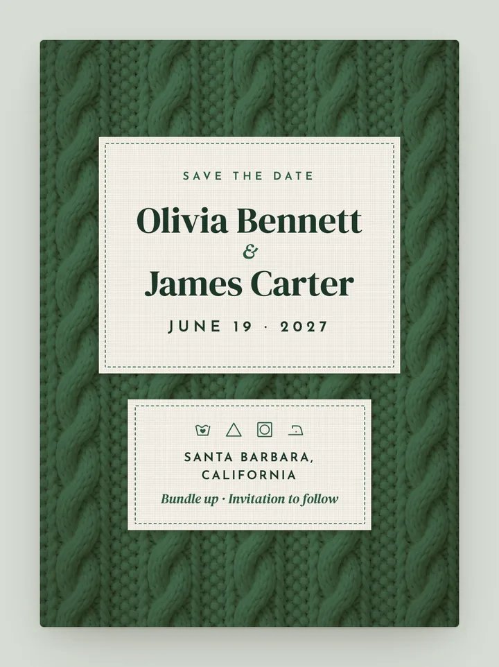 Cable Knit digital save the date in Forest Green
