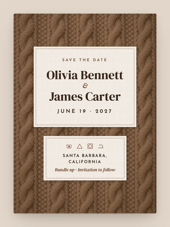 Cable Knit digital save the date in Mocha