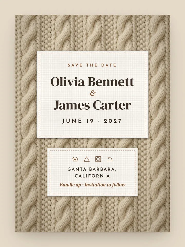 Cable Knit digital save the date in Oatmeal