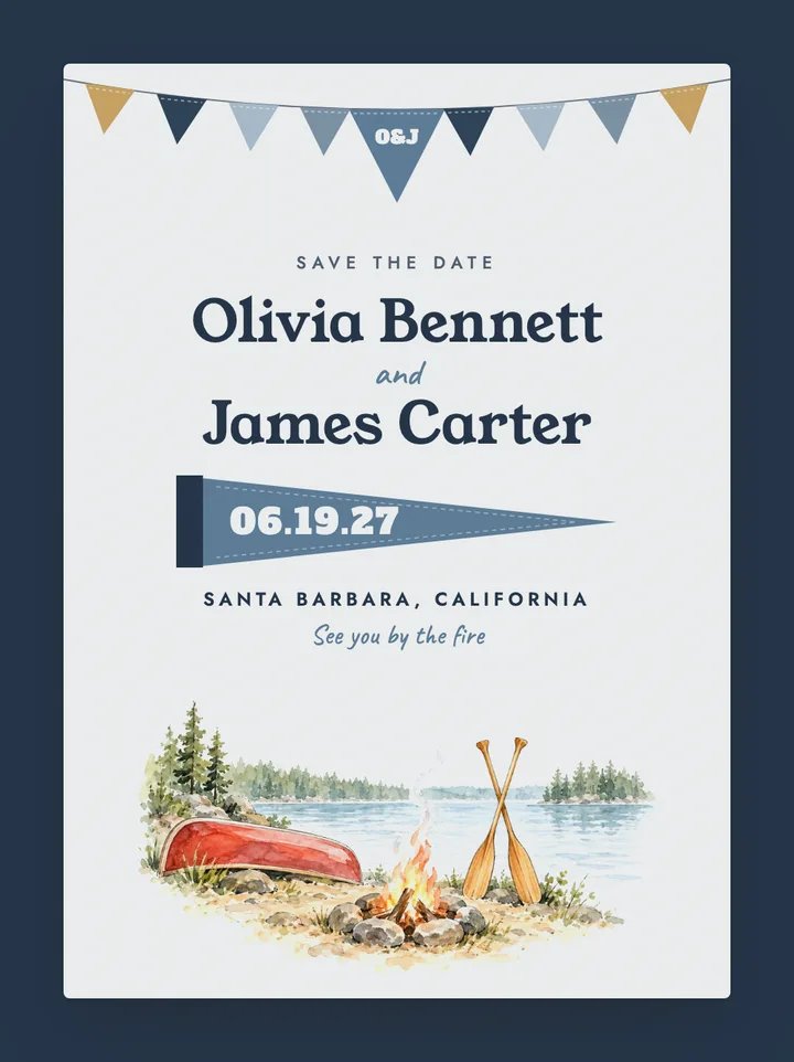Camp digital save the date in Dusty Blue
