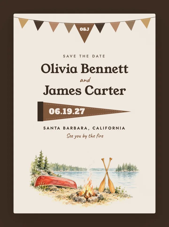 Camp digital save the date in Mocha