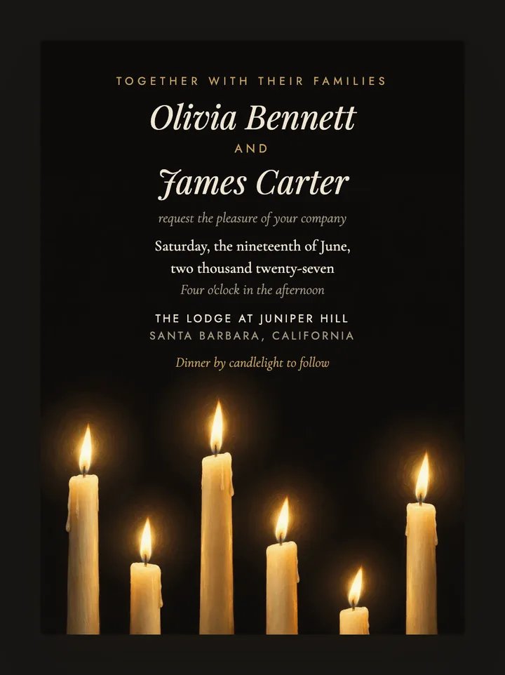 Candlelight digital wedding invitation in Black & Gold
