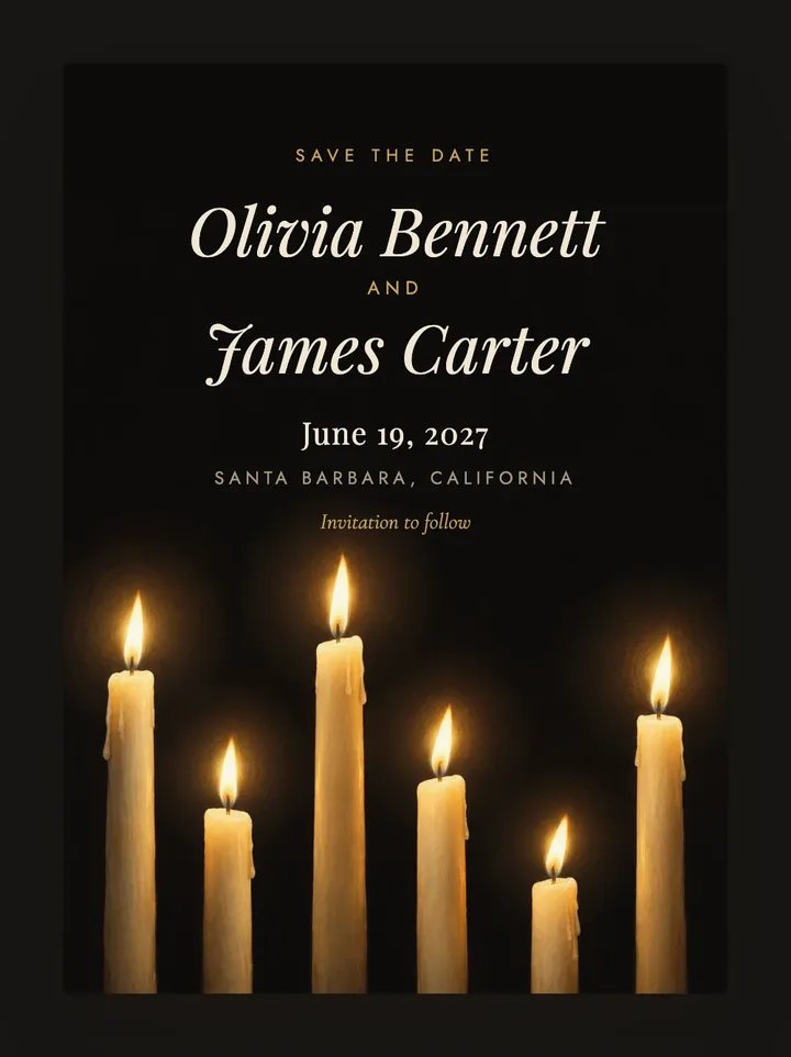 Candlelight digital save the date in Black & Gold