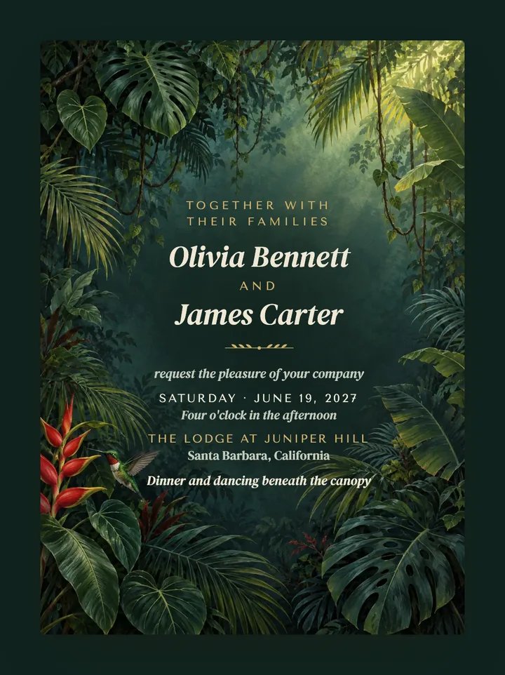 Canopy digital wedding invitation in Forest Green