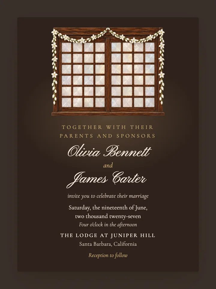 Capiz digital wedding invitation in Mocha