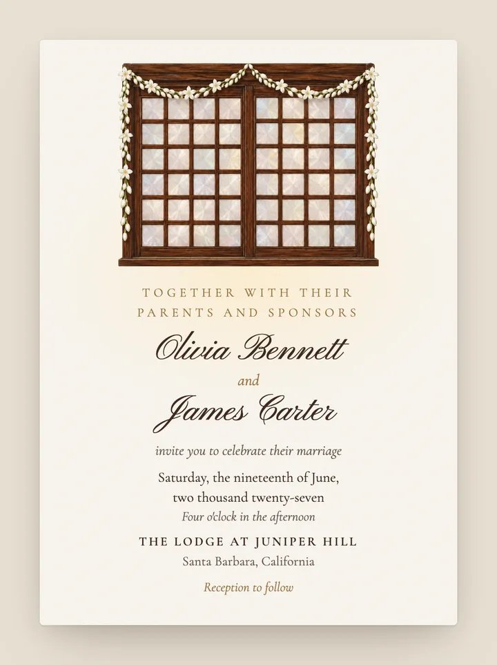 Capiz digital wedding invitation in Pearl