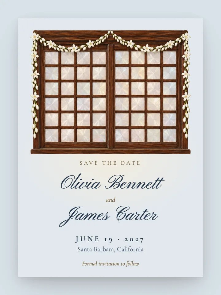 Capiz digital save the date in Dusty Blue
