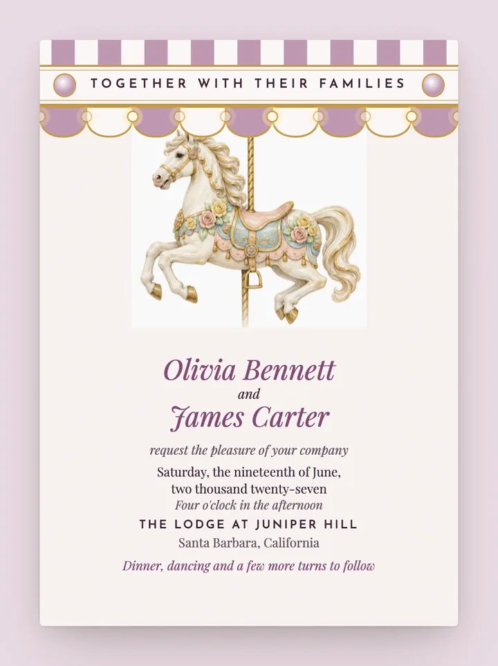 Carousel digital wedding invitation in Mauve