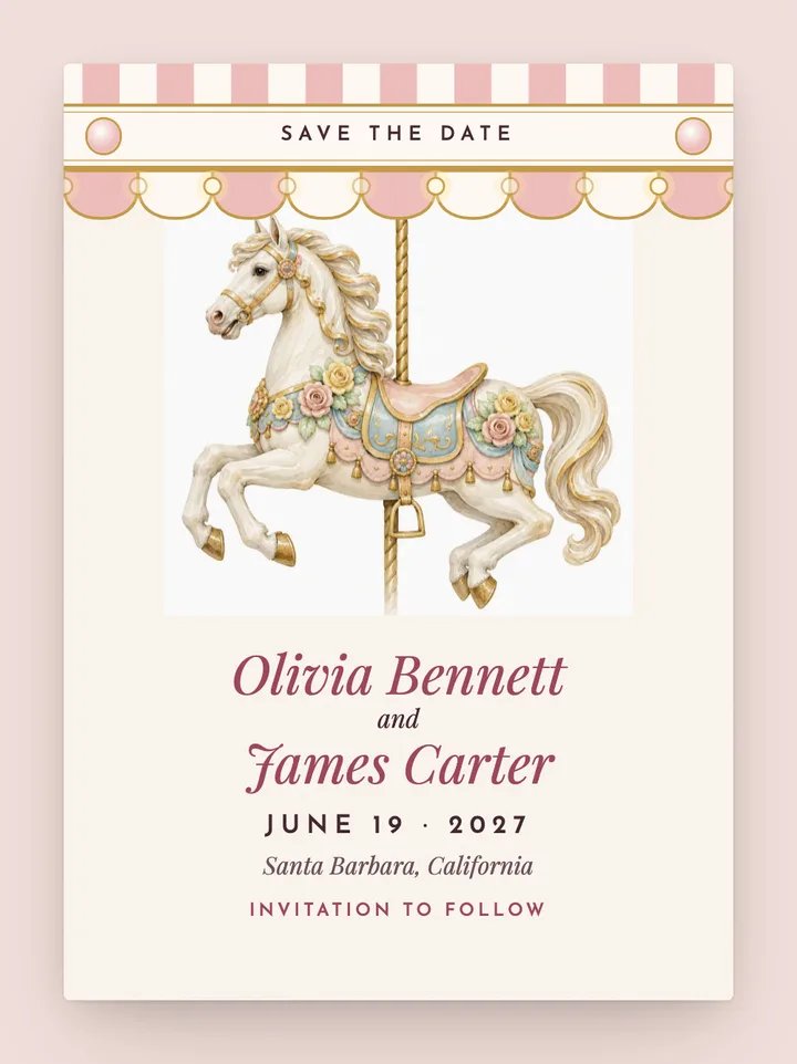 Carousel digital save the date in Blush & Gold