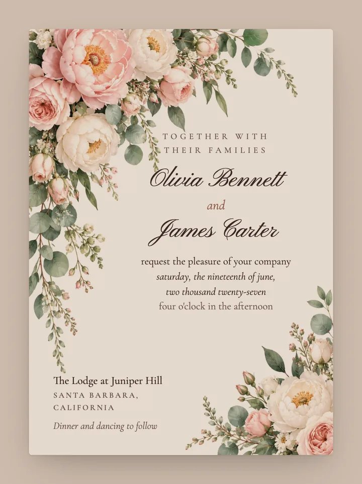 Cascade digital wedding invitation in Mocha