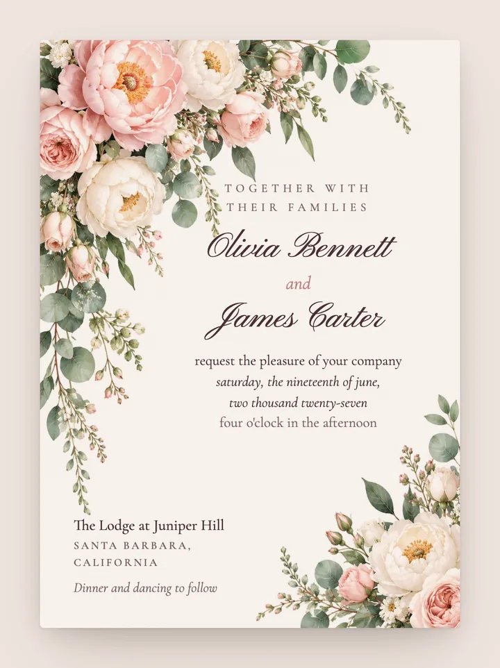 Cascade digital wedding invitation in Blush