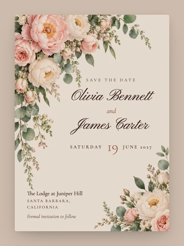 Cascade digital save the date in Mocha