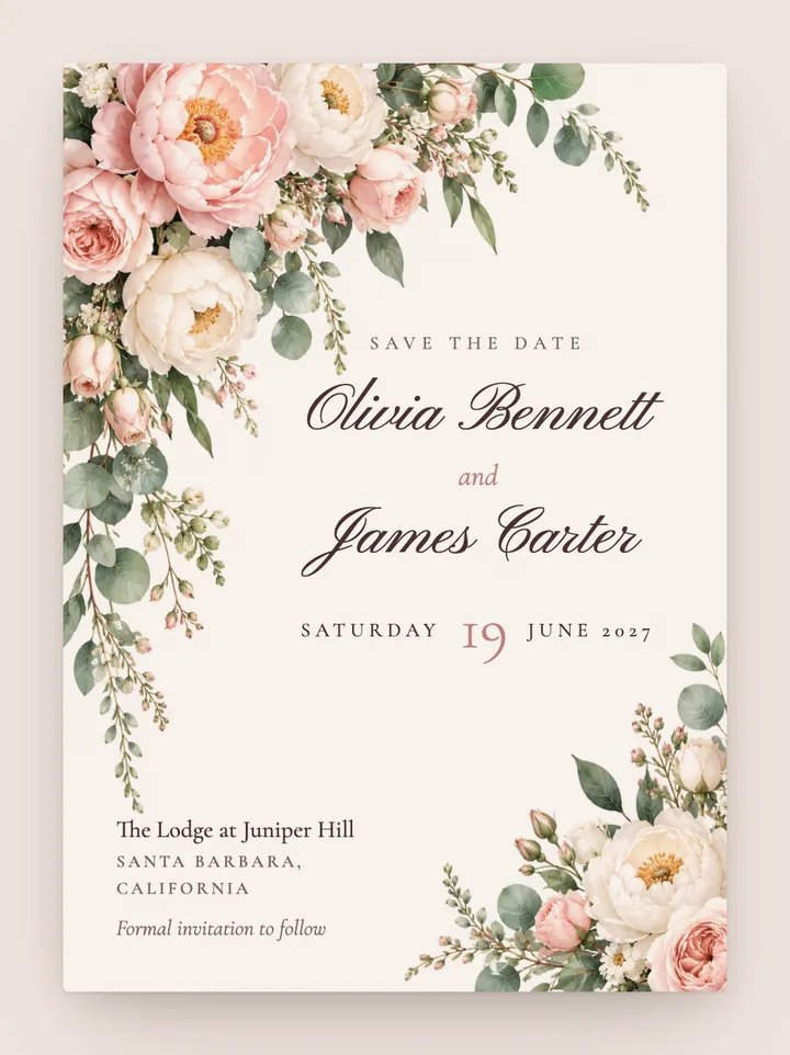 Cascade digital save the date in Blush