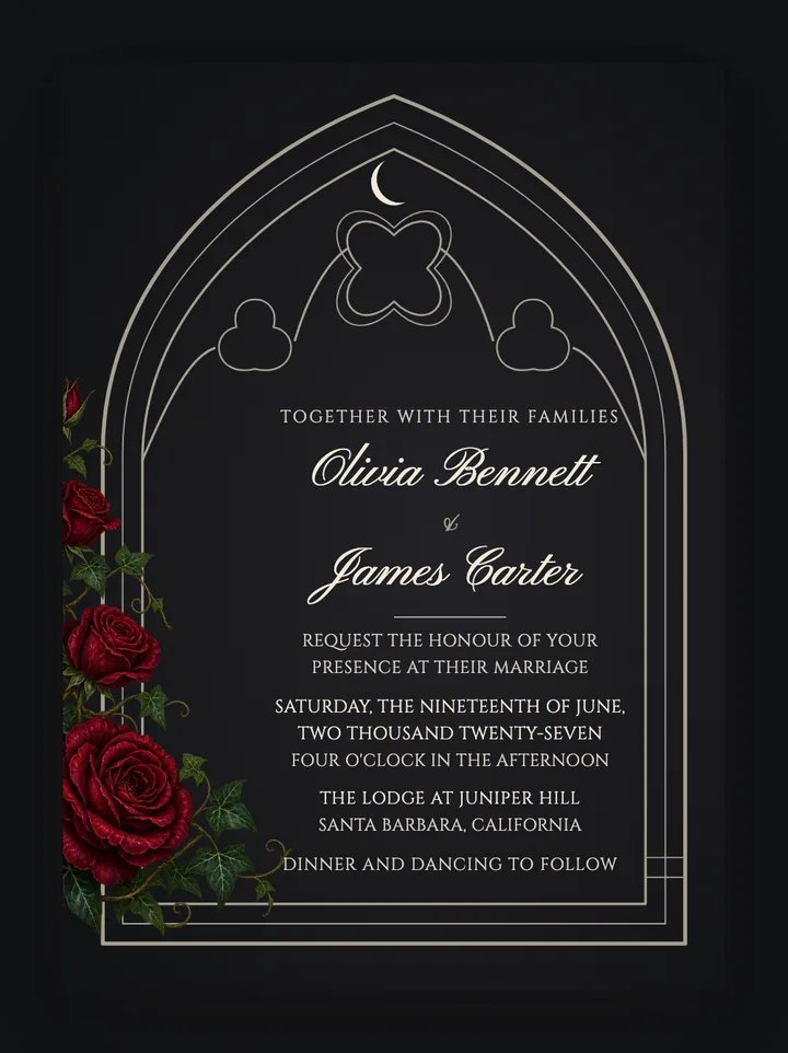 Cathedral digital wedding invitation in Midnight & Rose