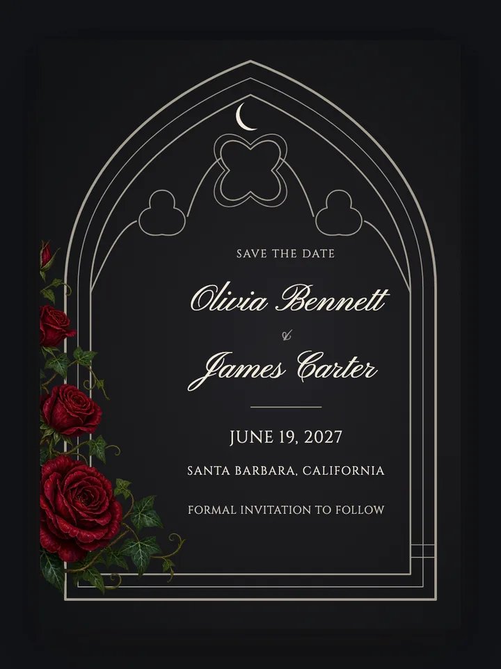 Cathedral digital save the date in Midnight & Rose