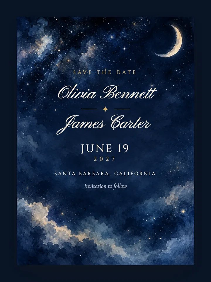 Celeste digital save the date in Gilded