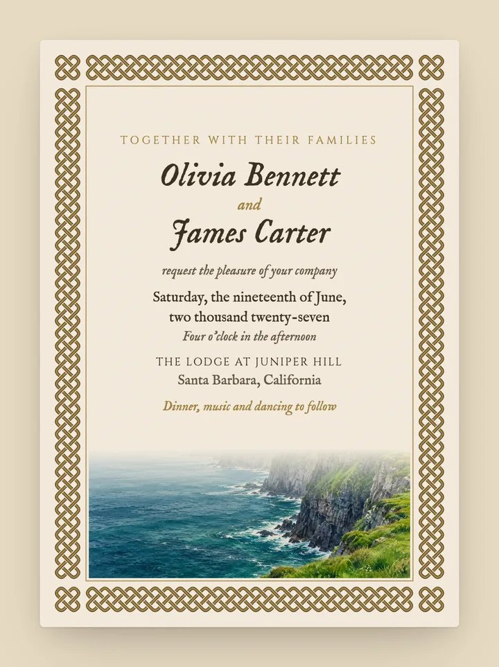 Celtic digital wedding invitation in Champagne & Gold