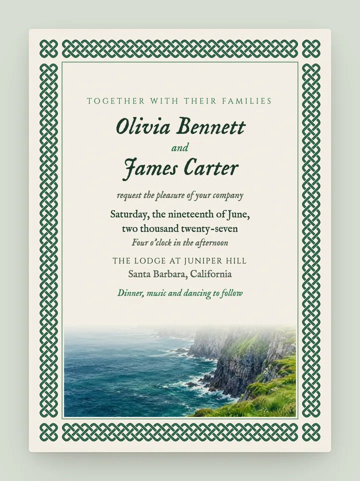 Celtic digital wedding invitation in Emerald