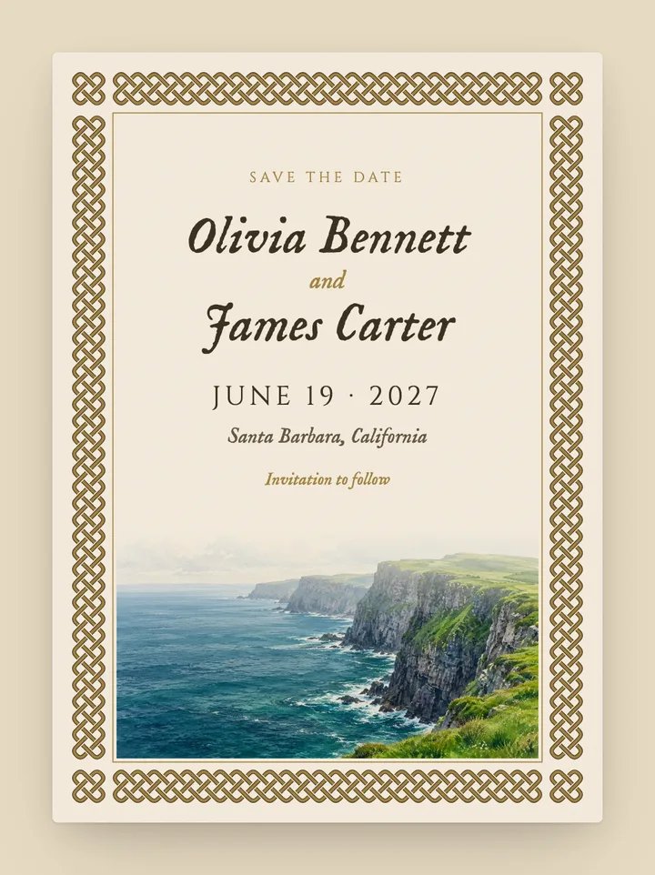 Celtic digital save the date in Champagne & Gold